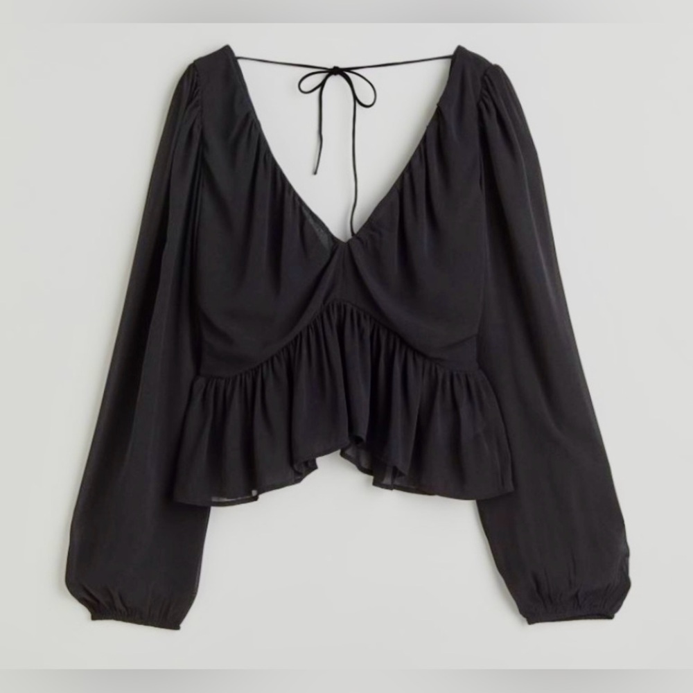 NEW HM Black Peplum, Tie Back Blouse